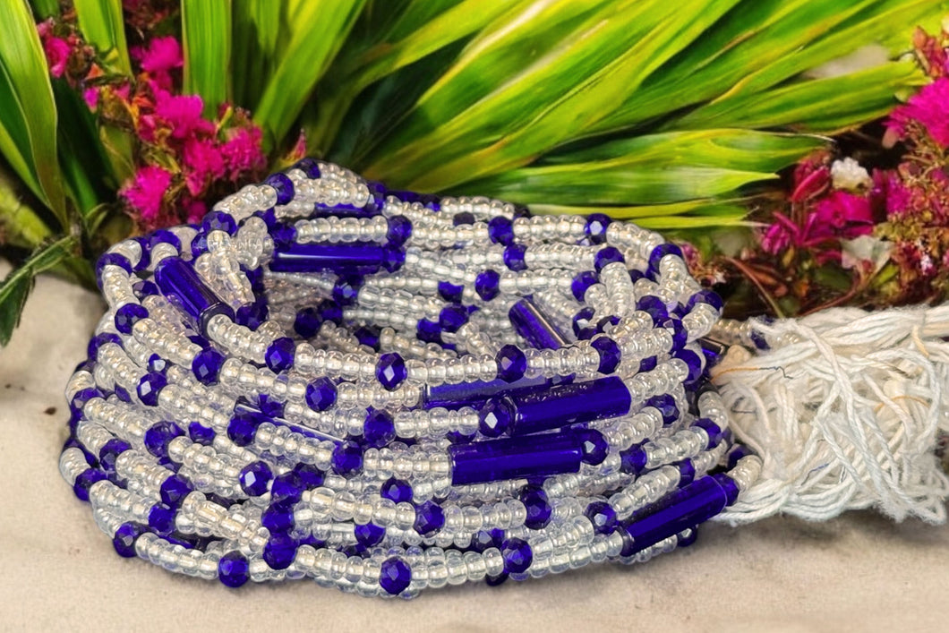 Waist Beads / African Hip Chain - UKeke - Blue (Traditional non-elastic string)
