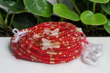 Lade das Bild in den Galerie-Viewer, Waist Beads / African Hip Chain - Red Butterfly Ifeoluwa (Traditional non-elastic string)
