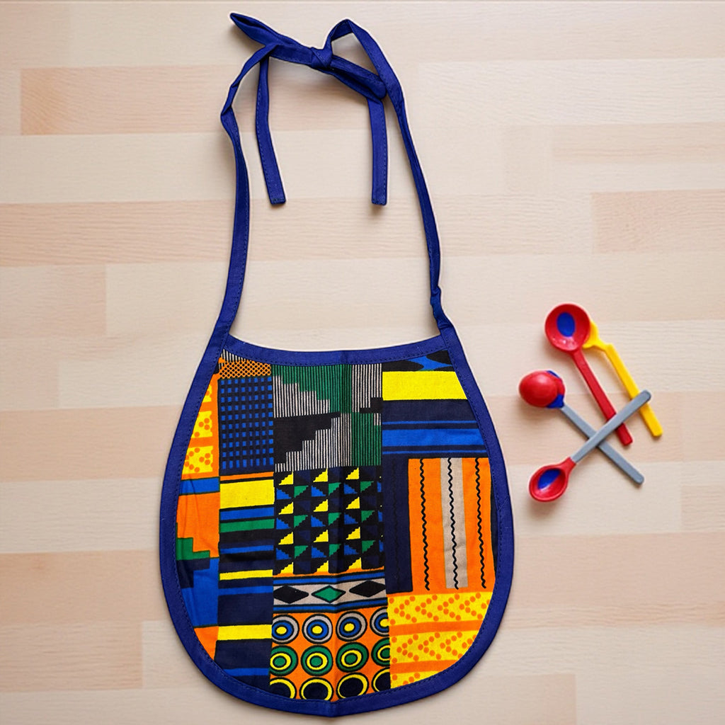 African Print Baby Bib - Blue / Orange kente (Unisex)