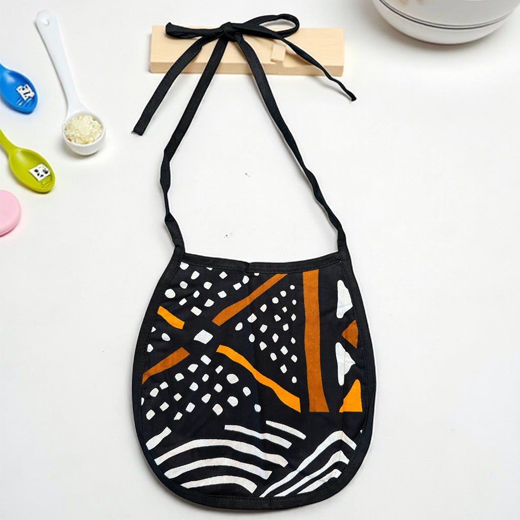 African Print Baby Bib - Black Bogolan (Unisex)