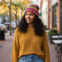Load image into Gallery viewer, African Print Beanie / Winter hat  - Pink Tribal Symbols
