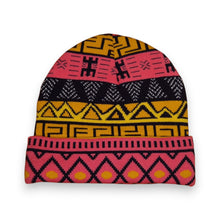 Load image into Gallery viewer, African Print Beanie / Winter hat  - Pink Tribal Symbols
