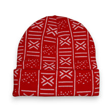 Load image into Gallery viewer, African Print Beanie / Winter hat  - Red White Bogolan
