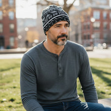 Load image into Gallery viewer, African Print Beanie / Winter hat  - Black White Bogolan
