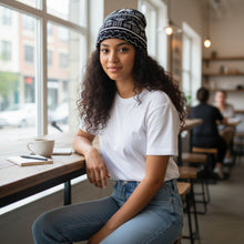 Load image into Gallery viewer, African Print Beanie / Winter hat  - Black White Bogolan

