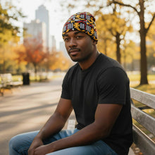 Load image into Gallery viewer, African Print Beanie / Winter hat  - Brown Cross Bogolan
