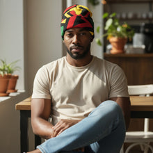 Load image into Gallery viewer, African Print Beanie / Winter hat  - Green Yellow Red Pan Africa
