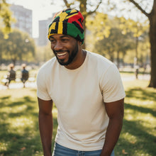 Load image into Gallery viewer, African Print Beanie / Winter hat  - Green Yellow Red Pan Africa

