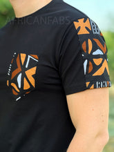 Load image into Gallery viewer, T-shirt with African print details - brown bogolan sleeves and chest pocket
