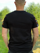 Load image into Gallery viewer, T-shirt with African print details - brown bogolan sleeves and chest pocket
