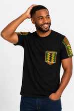 Load image into Gallery viewer, T-shirt with African print details - Green Kente Zigzag Pocket

