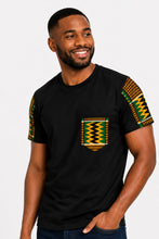 Load image into Gallery viewer, T-shirt with African print details - Green Kente Zigzag Pocket
