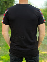 Load image into Gallery viewer, T-shirt with African print details - chestnut-red bogolan sleeves and chest pocket
