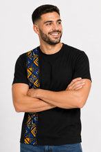 Load image into Gallery viewer, T-shirt with African print details - Blue Bogolan Geometry Band
