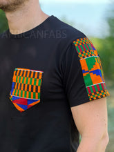 Charger l&#39;image dans la galerie, T-shirt avec détails imprimés africains - manches kente et poche poitrine
