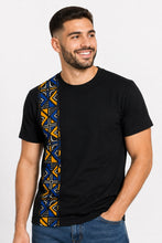 Load image into Gallery viewer, T-shirt with African print details - Blue Bogolan Geometry Band

