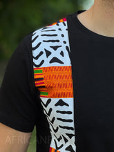 Load image into Gallery viewer, T-shirt with African print details -  white bogolan kente band
