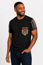 Load image into Gallery viewer, T-shirt with African print details - Red Bogolan Symbols Pocket
