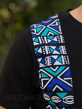 Load image into Gallery viewer, T-shirt with African print details -  blue / turquoise bogolan band
