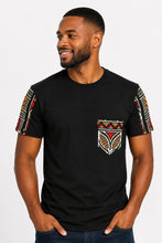 Load image into Gallery viewer, T-shirt with African print details - Red Bogolan Symbols Pocket
