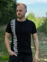 Load image into Gallery viewer, T-shirt with African print details - white / green bogolan band
