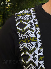 Afbeelding in Gallery-weergave laden, T-shirt met Afrikaanse printdetails - wit/groene bogolanband
