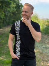 Load image into Gallery viewer, T-shirt with African print details - white / green bogolan band
