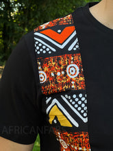 Load image into Gallery viewer, T-shirt with African print details - orange bogolan band
