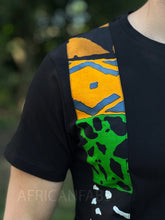 Load image into Gallery viewer, T-shirt with African print details - green bogolan band
