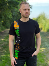 Load image into Gallery viewer, T-shirt with African print details - green bogolan band
