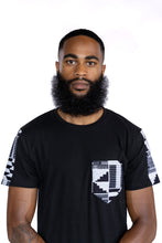 Load image into Gallery viewer, T-shirt with African print details - Black / white Kente pocket
