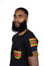 Load image into Gallery viewer, T-shirt with African print details - Pan Africa Kente pocket
