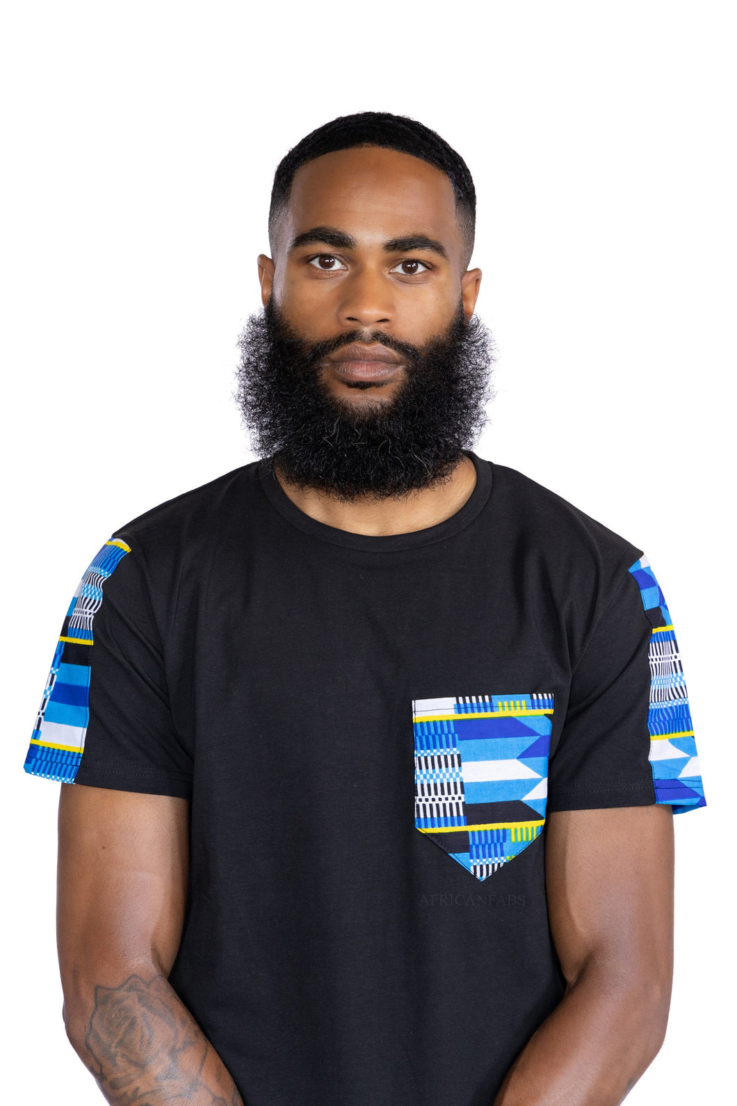 T-shirt met Afrikaanse printdetails - Blauwe Kente-zak