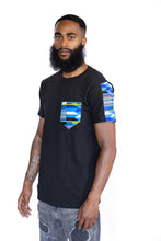 Load image into Gallery viewer, T-shirt with African print details - Blue Kente pocket
