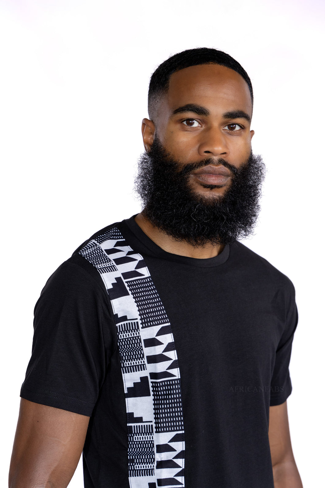 T-shirt détails imprimé africain - Bande kente noir/blanc