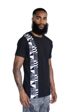 Afbeelding in Gallery-weergave laden, T-shirt met Afrikaanse printdetails - Zwart/witte kente band
