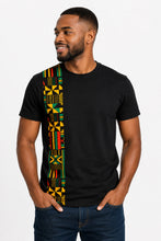 Load image into Gallery viewer, T-shirt with African print details - Black Yellow Kente Band
