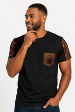 Load image into Gallery viewer, T-shirt with African print details - Brown Orange Savanna Sun Pocket
