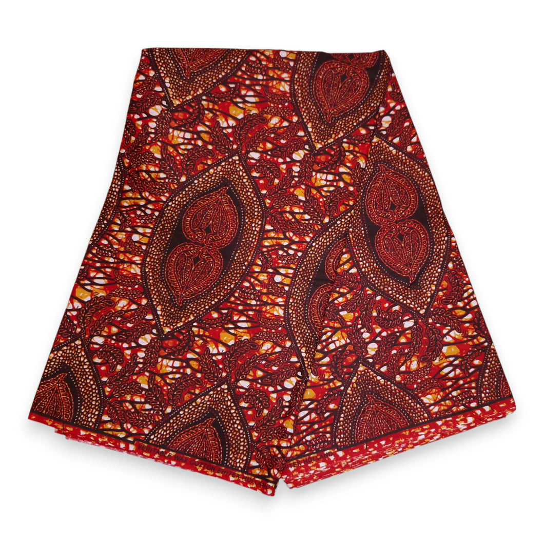 6 Yards - Afrikanischer Druckstoff - Braun Bronze Hidden-Leaf-Relic - 100% Baumwolle