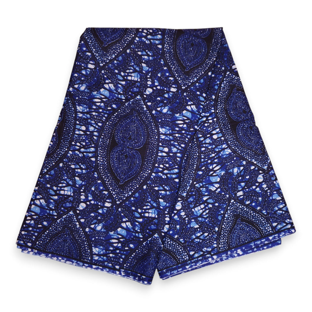 6 Yards - African Wax print fabric - Blue and Bronze Hidden Leaf Relic - 100% cotton
