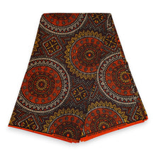 Lade das Bild in den Galerie-Viewer, 6 Yards - African Wax print fabric - Orange and Brown Sacred Circle Patterns - 100% cotton
