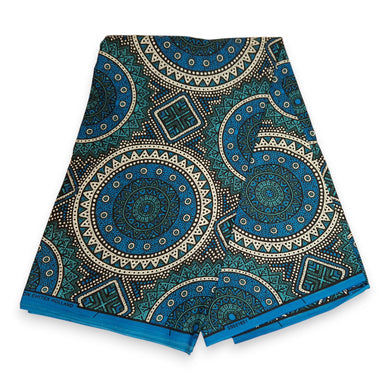 6 Yards - African Wax print fabric - Blue and Teal Sacred Circle Patterns - 100% cotton