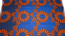 Load image into Gallery viewer, 6 Yards - African Wax print fabric - Blue Orange Sun Disc - 100% cotton
