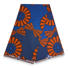 Load image into Gallery viewer, 6 Yards - African Wax print fabric - Blue Orange Sun Disc - 100% cotton

