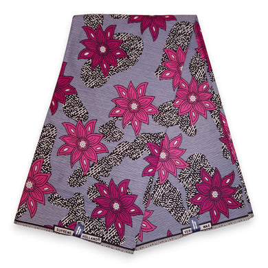 6 Yards - African Wax print fabric - Pink Flowers - 100% cotton