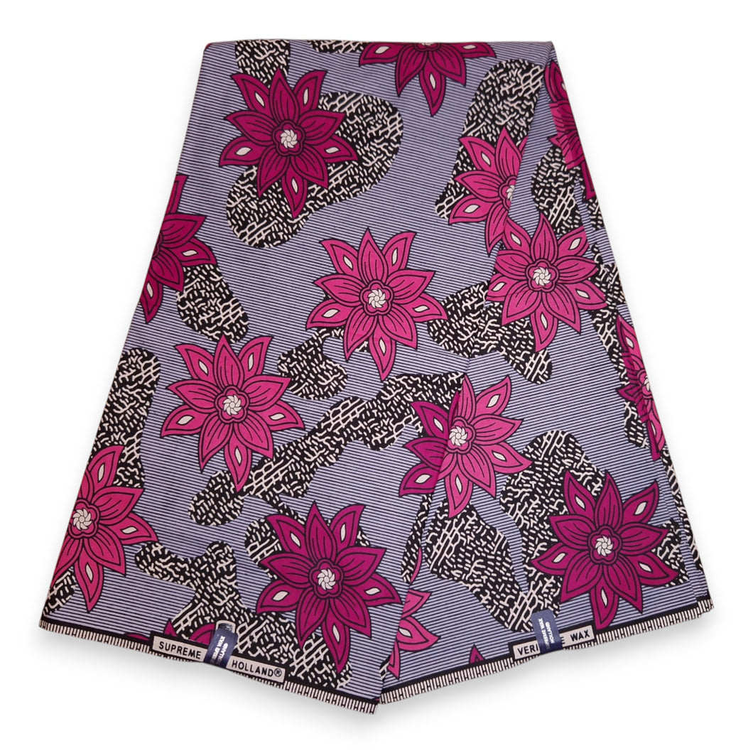 6 Yards - African Wax print fabric - Pink Flowers - 100% cotton