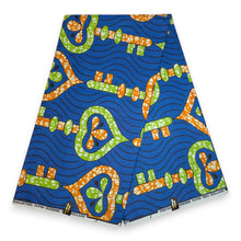 Load image into Gallery viewer, 6 Yards - African Wax print fabric - Blue Lime Keys Super Wax - 100% cotton
