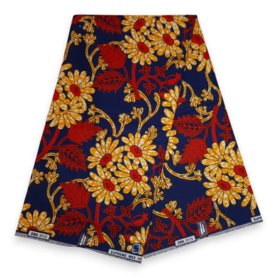 6 Yards - African Wax print fabric - Blue and Yellow Floral Vines - 100% cotton