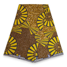Load image into Gallery viewer, 6 Yards - African Wax print fabric - Mustard Yellow Sun Disc - 100% cotton
