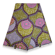 Load image into Gallery viewer, 6 Yards - African Wax print fabric - Pink Olive Circle Link Mosaic Super Wax - 100% cotton
